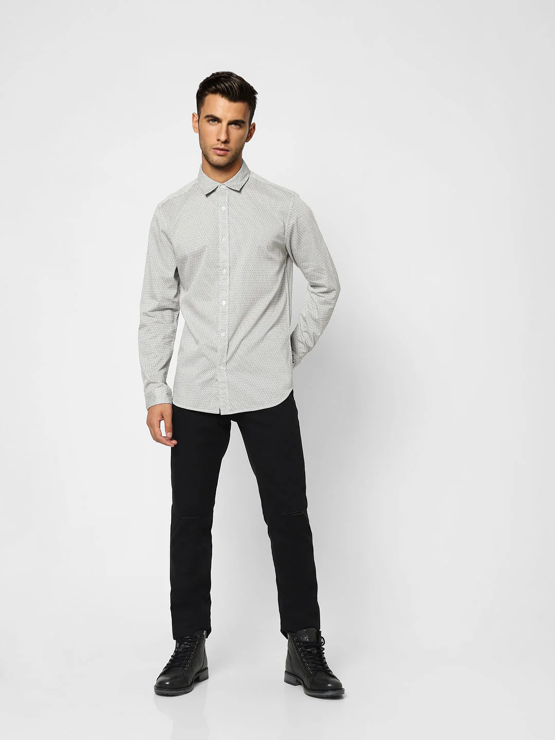 Grey Printed Full Sleeves Shirt - Image 6