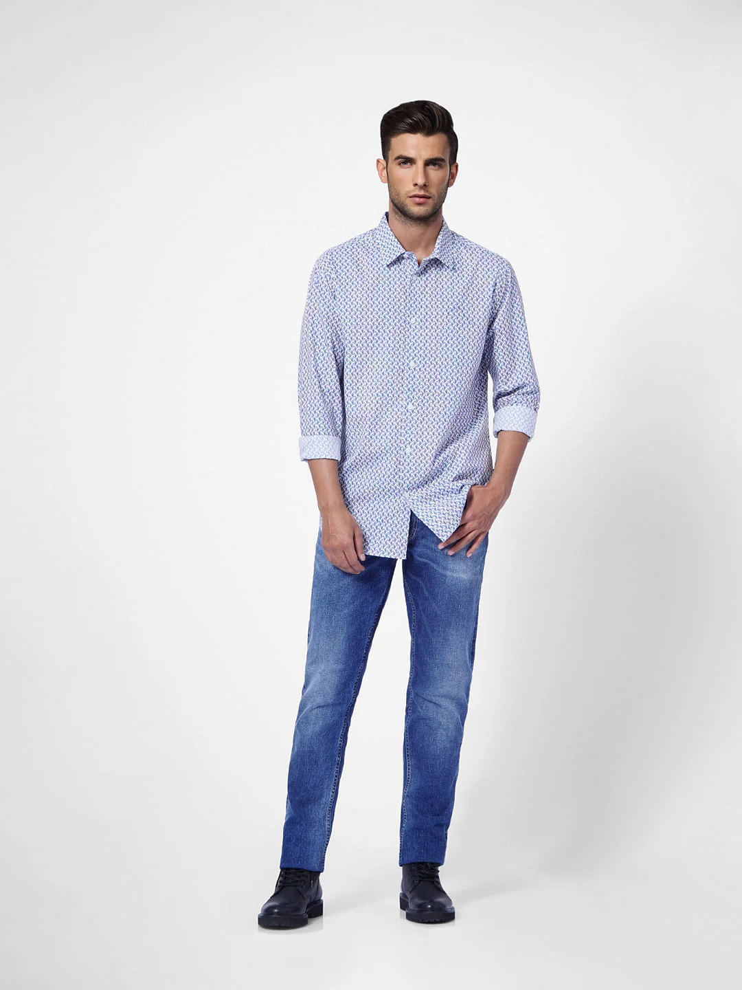 White & Blue Printed Full Sleeves Shirt - Image 6
