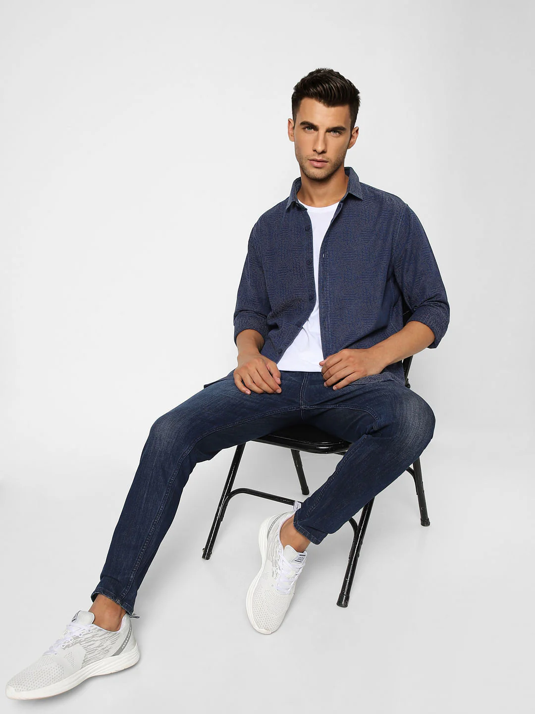 Navy Blue Printed Full Sleeves Shirt