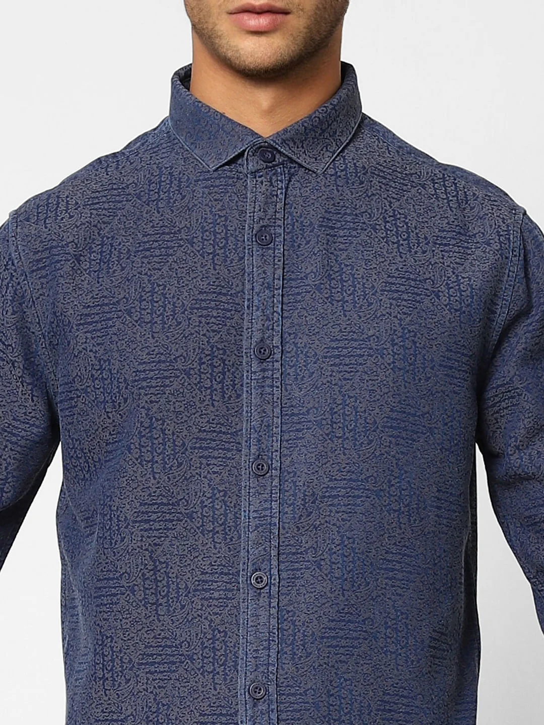 Navy Blue Printed Full Sleeves Shirt - Image 5