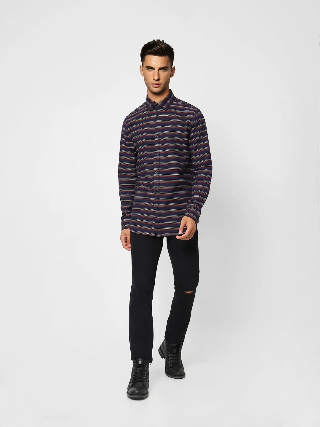 Blue Striped Print Full Sleeves Shirt - Image 6