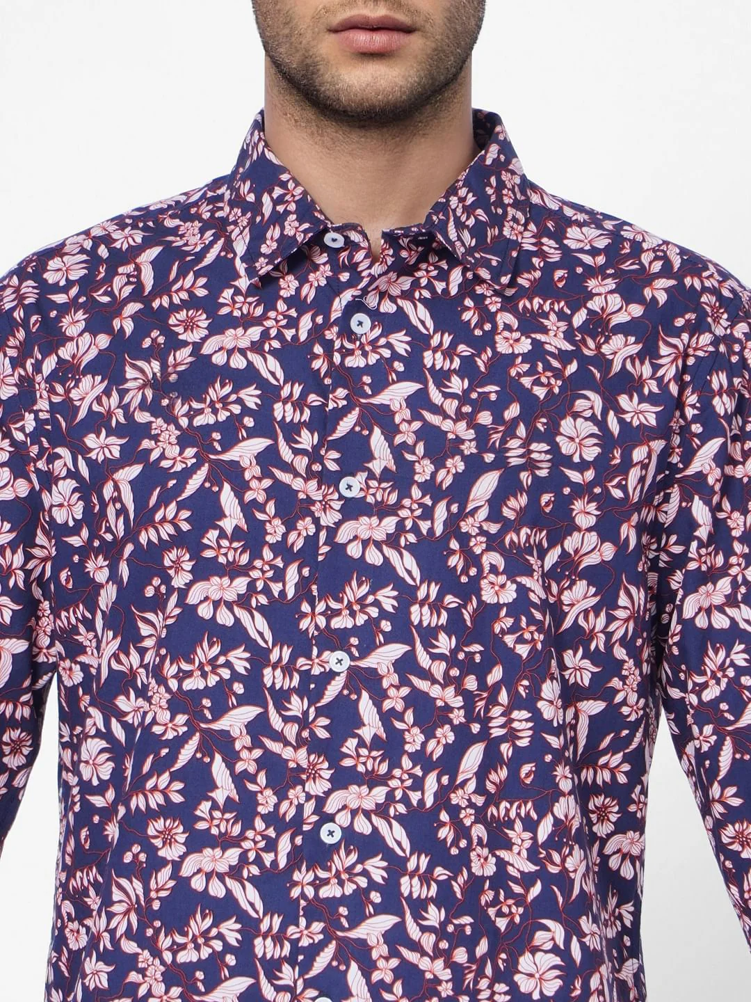 Navy Blue Floral Print Full Sleeves Shirt - Image 5