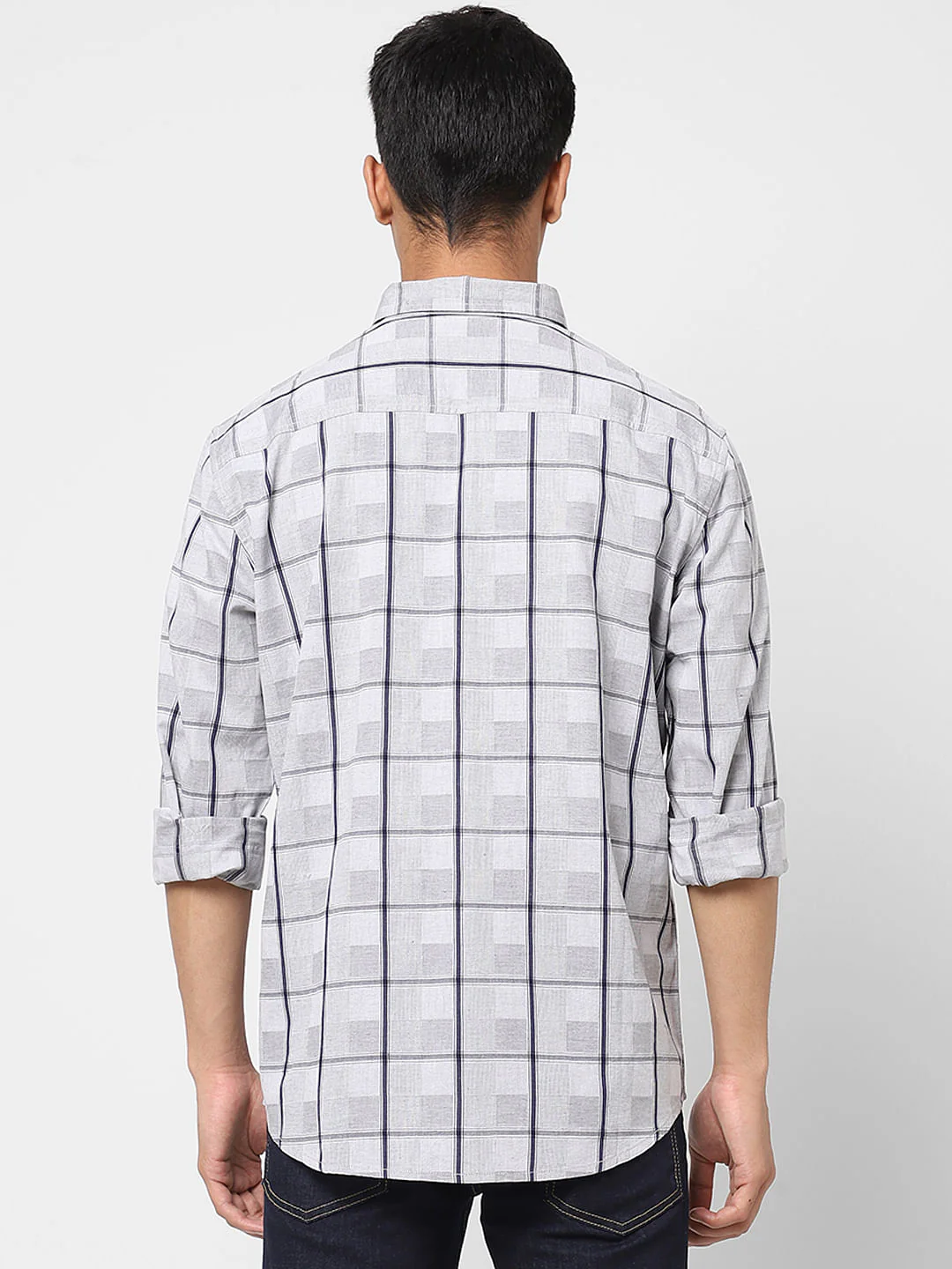 Grey Check Print Full Sleeves Shirt - Image 4