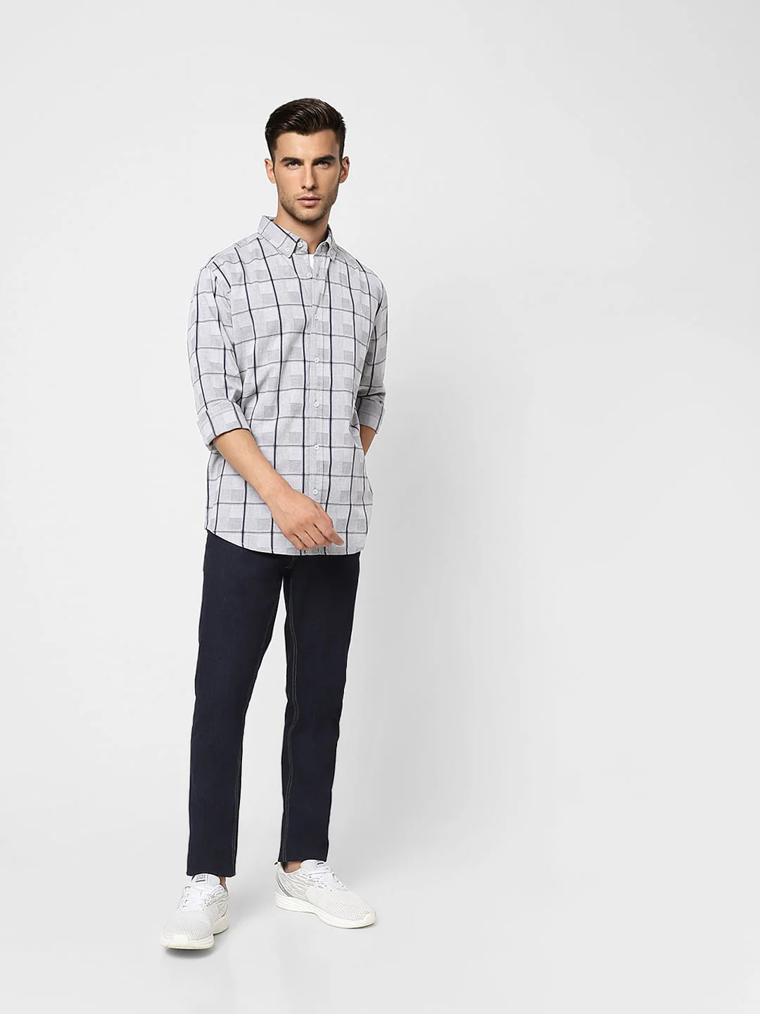 Grey Check Print Full Sleeves Shirt - Image 6