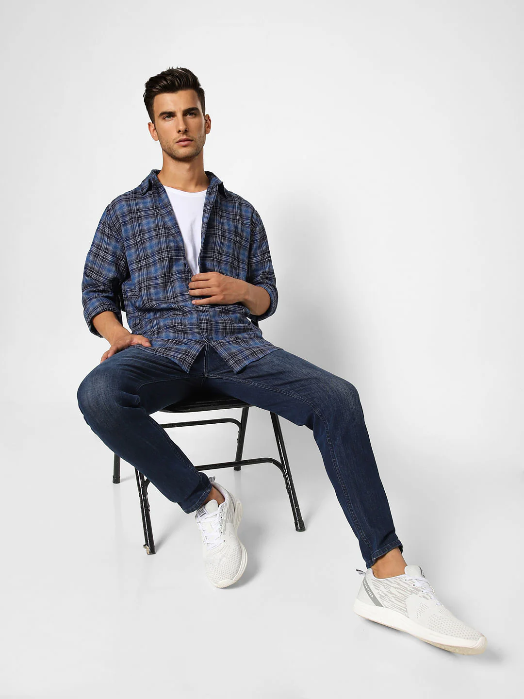 Indigo Check Print Full Sleeves Shirt