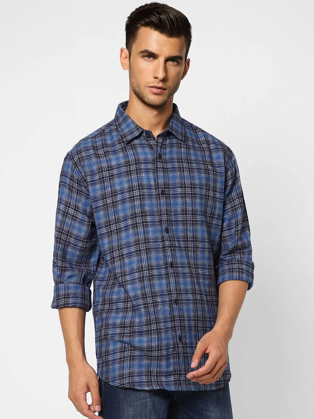 Indigo Check Print Full Sleeves Shirt - Image 2