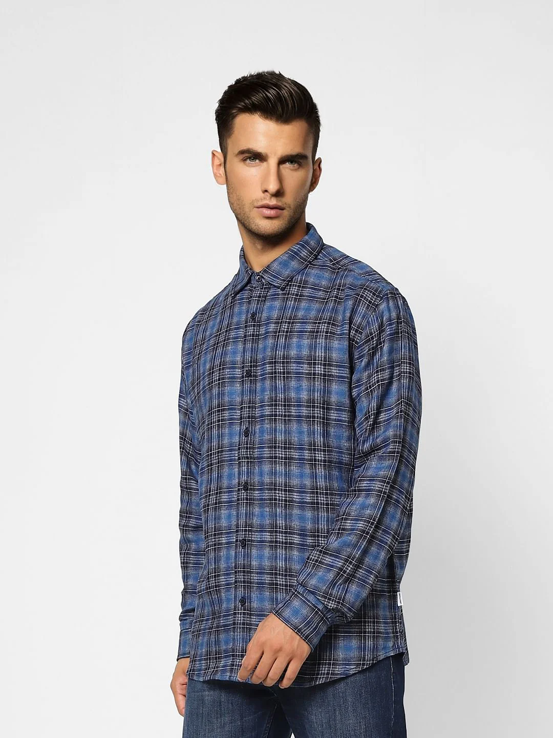 Indigo Check Print Full Sleeves Shirt - Image 3