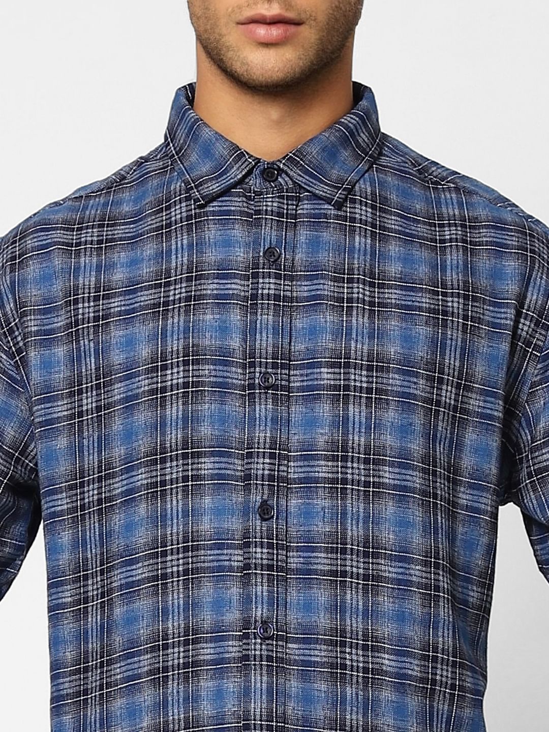 Indigo Check Print Full Sleeves Shirt - Image 5