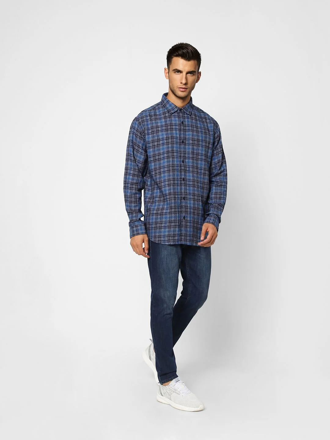 Indigo Check Print Full Sleeves Shirt - Image 6