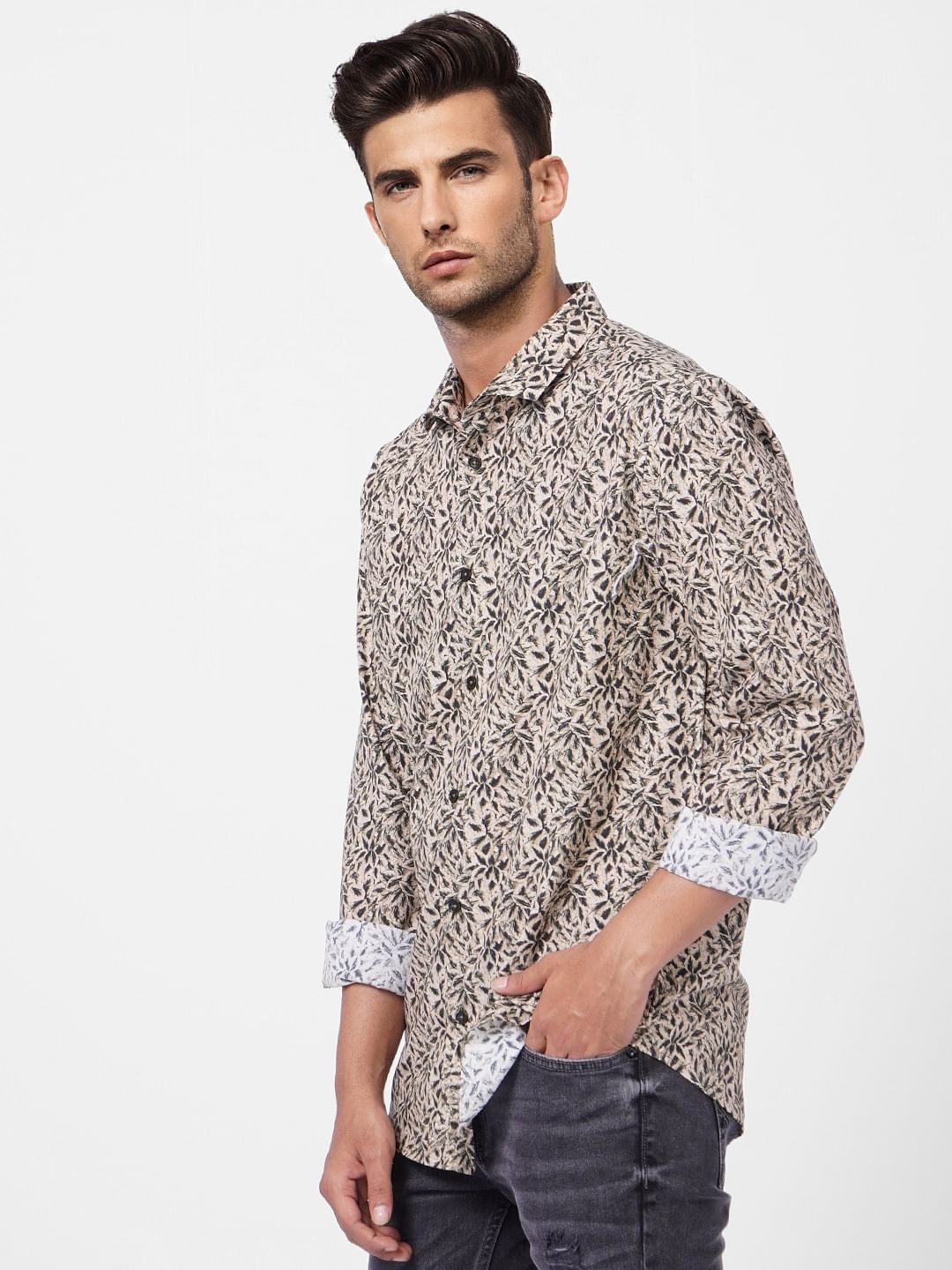 Green Floral Print Full Sleeves Shirt - Image 3