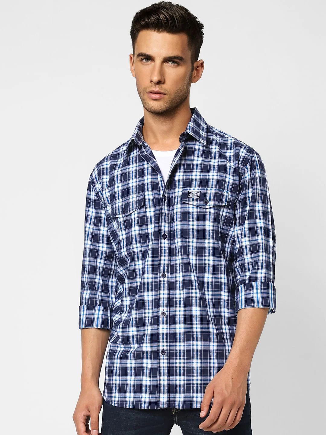 Blue Check Print Full Sleeves Shirt - Image 2
