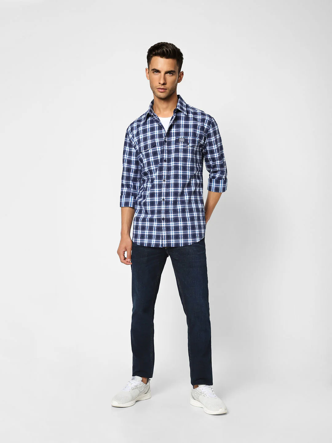 Blue Check Print Full Sleeves Shirt - Image 6