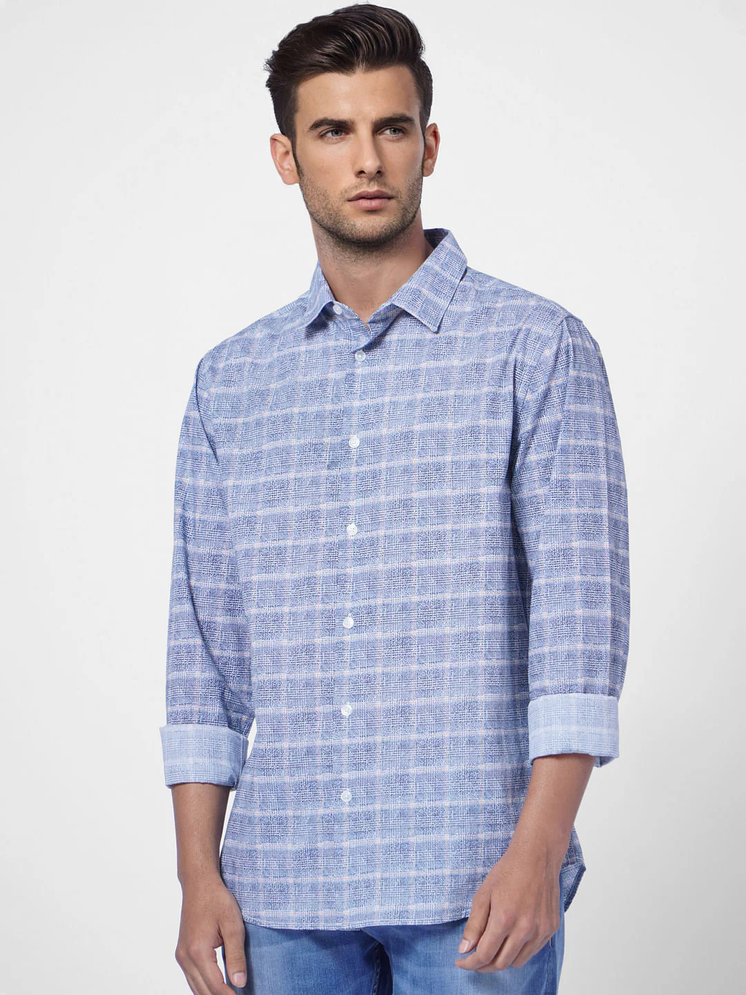 Blue Colourblocked Check Full Sleeves Shirt - Image 2