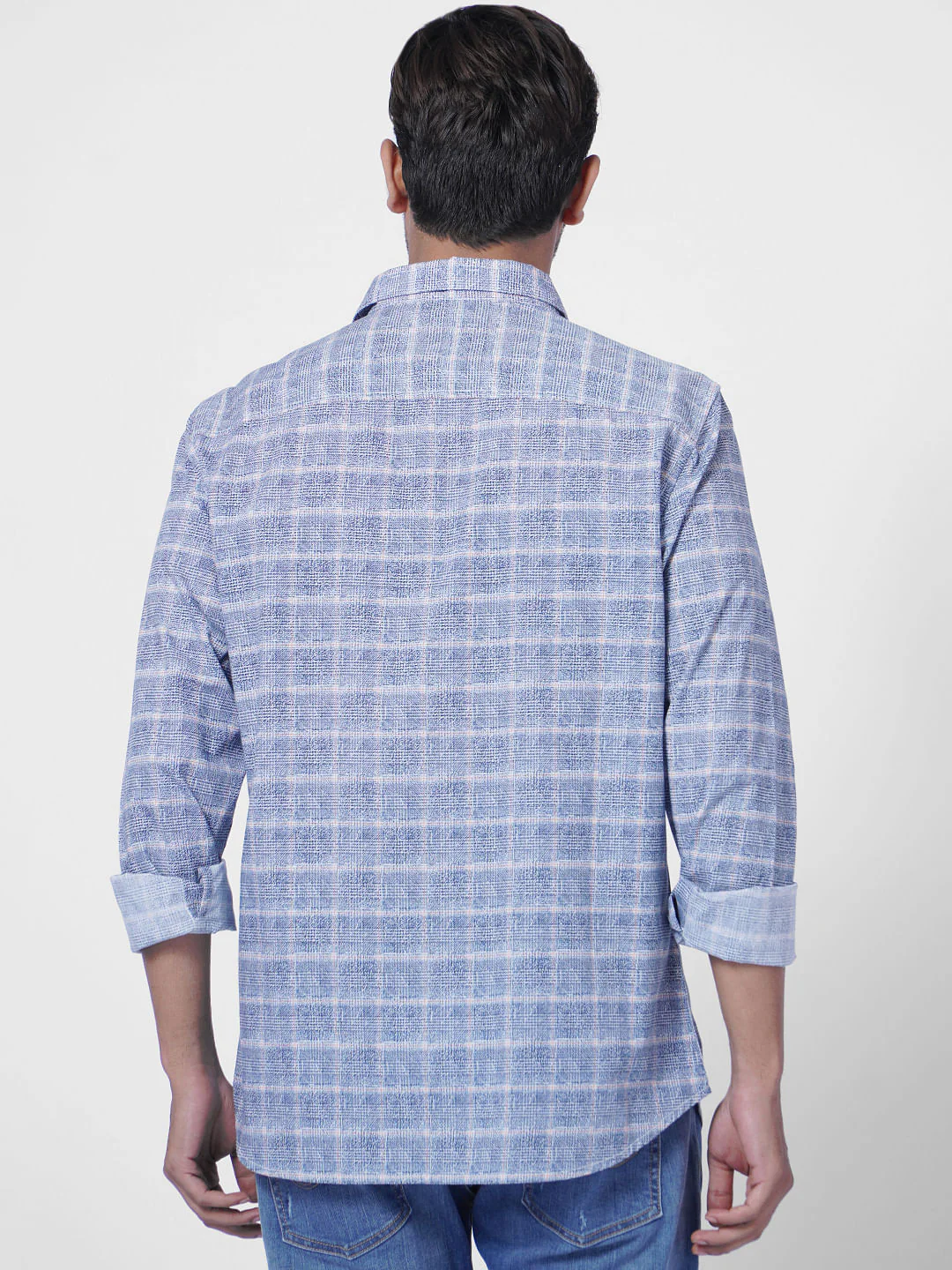 Blue Colourblocked Check Full Sleeves Shirt - Image 4
