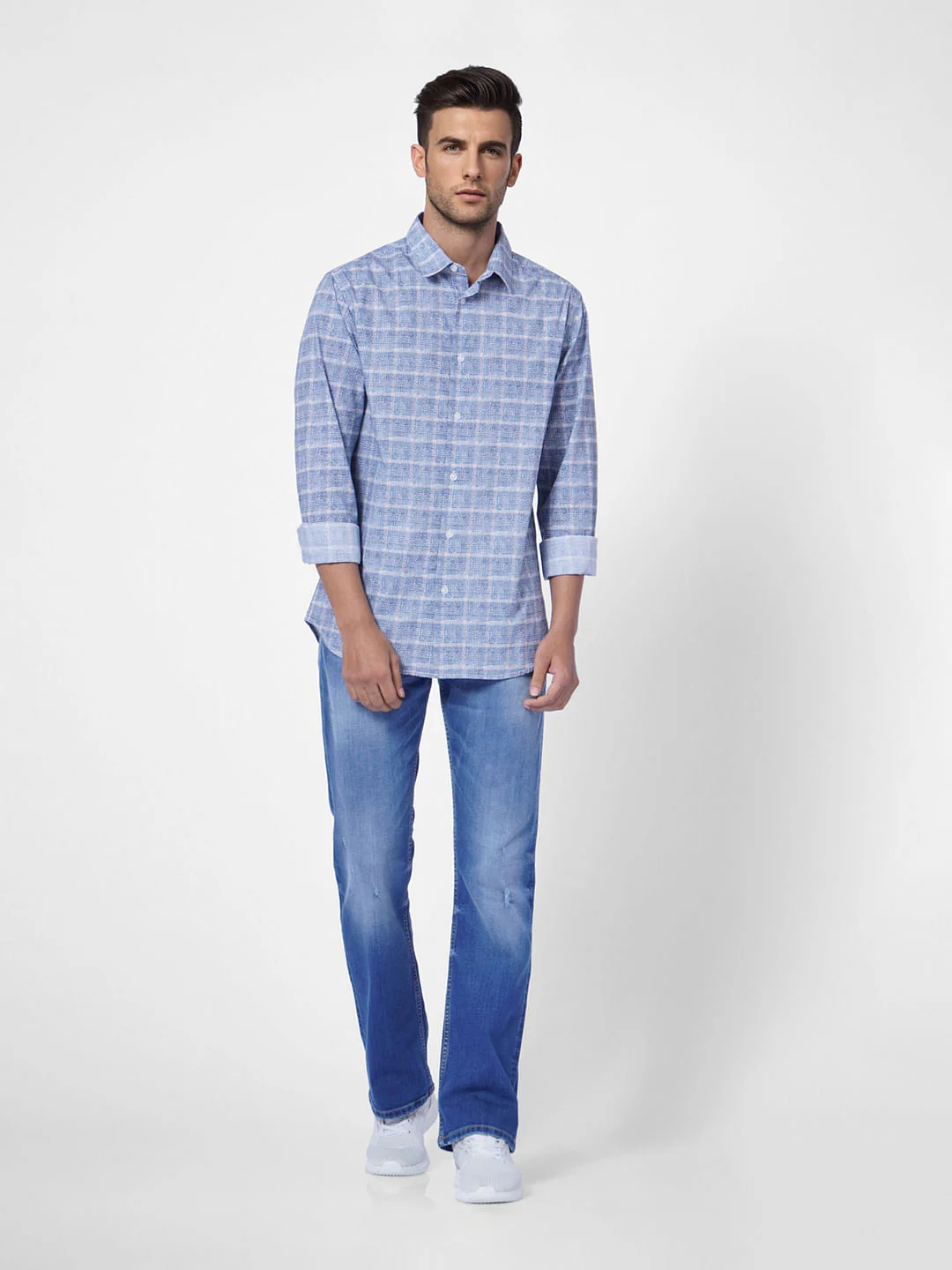 Blue Colourblocked Check Full Sleeves Shirt - Image 6