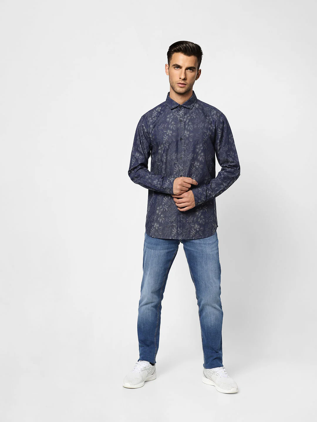 Blue Floral Denim Full Sleeves Shirt - Image 6