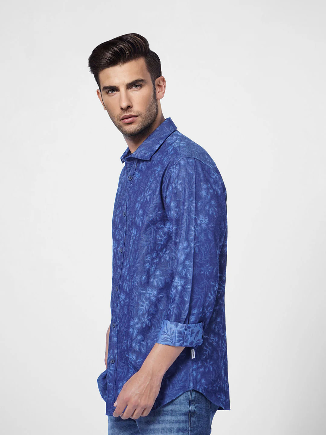 Light Blue Floral Denim Full Sleeves Shirt - Image 3