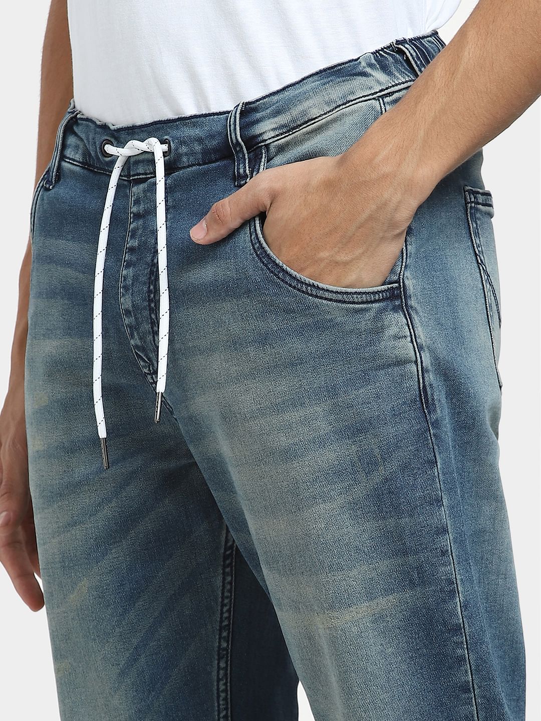 Blue Low Rise Washed Paul Anti Fit Jeans - Image 5