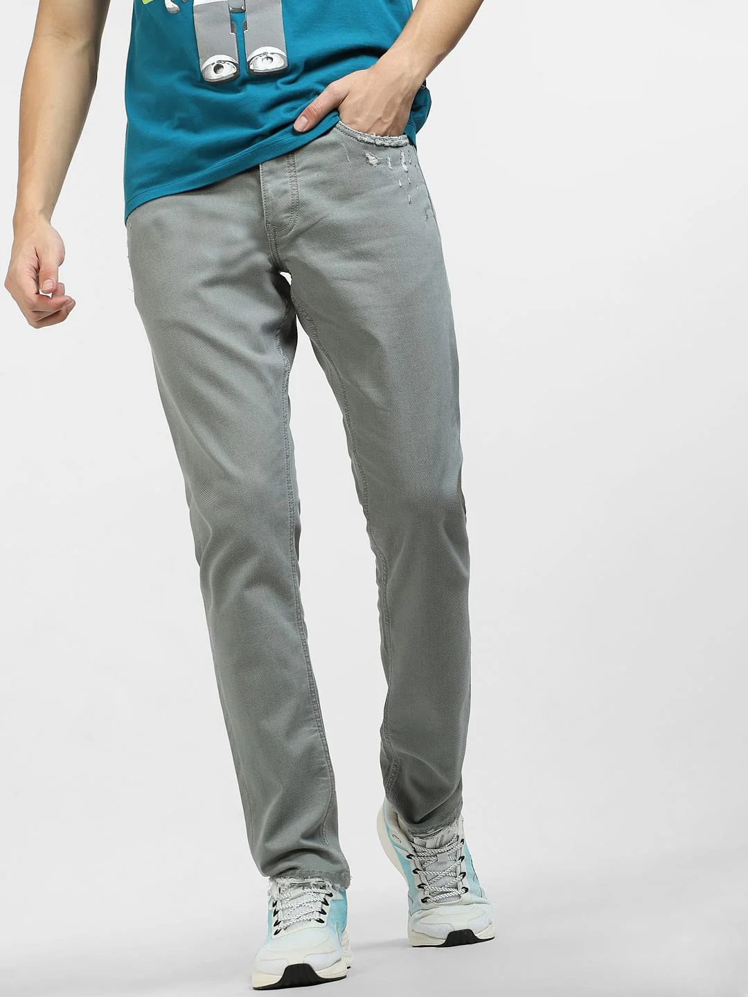 Green Low Rise Distressed Glenn Slim Fit Jeans - Image 2