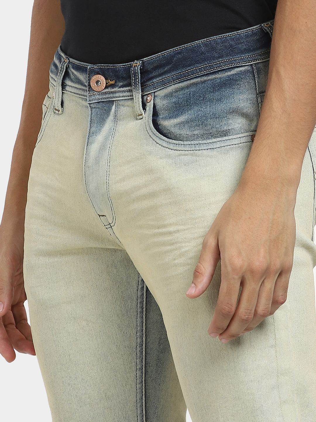 Blue Mid Rise Heavily Washed Regular Fit Jeans - Image 5