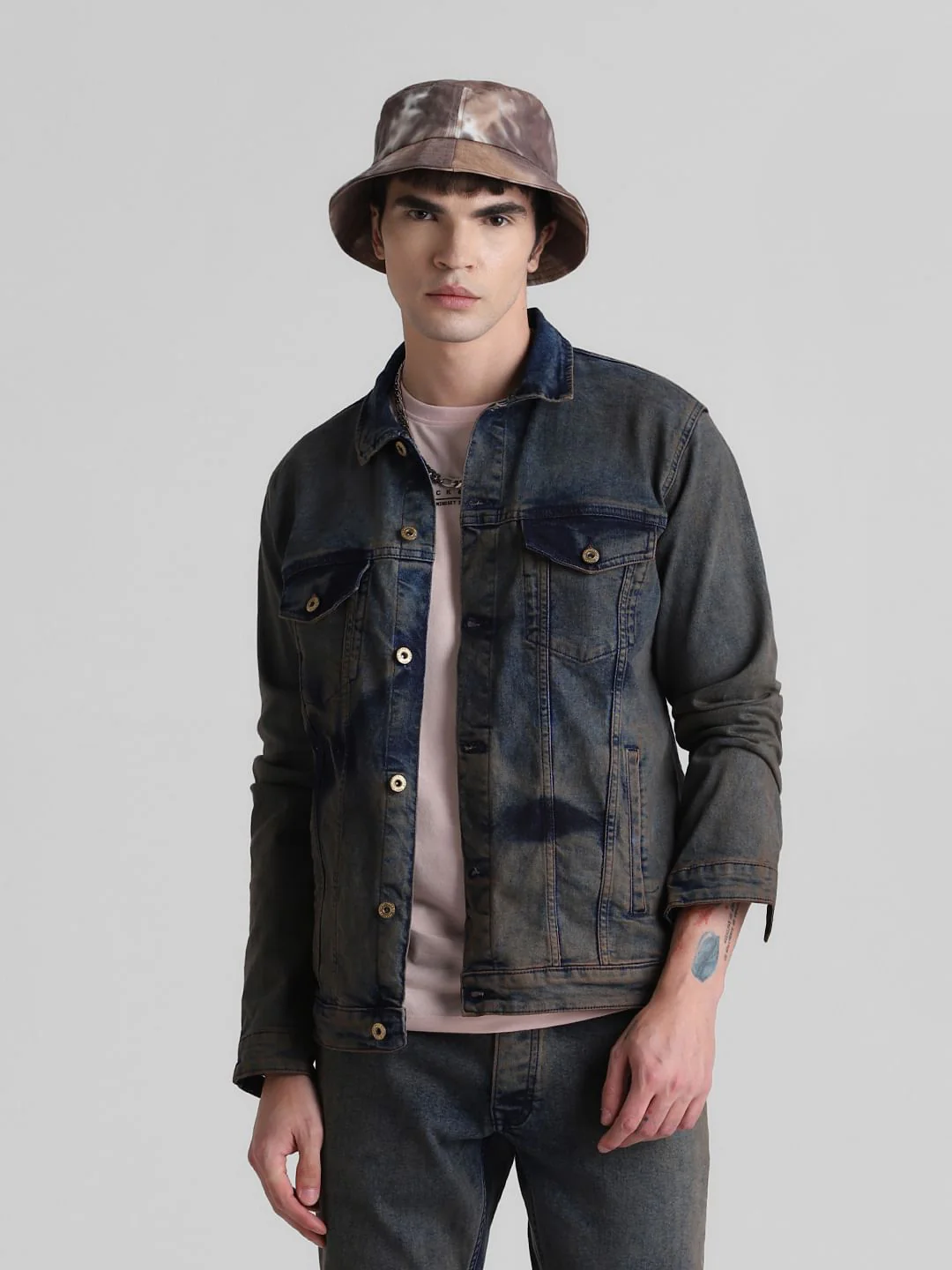 Dark Blue Acid Washed Denim Jacket