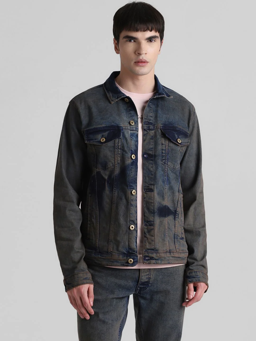Dark Blue Acid Washed Denim Jacket - Image 2