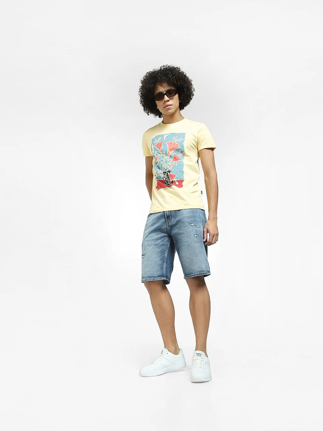 Light Blue Mid Rise Distressed Denim Shorts