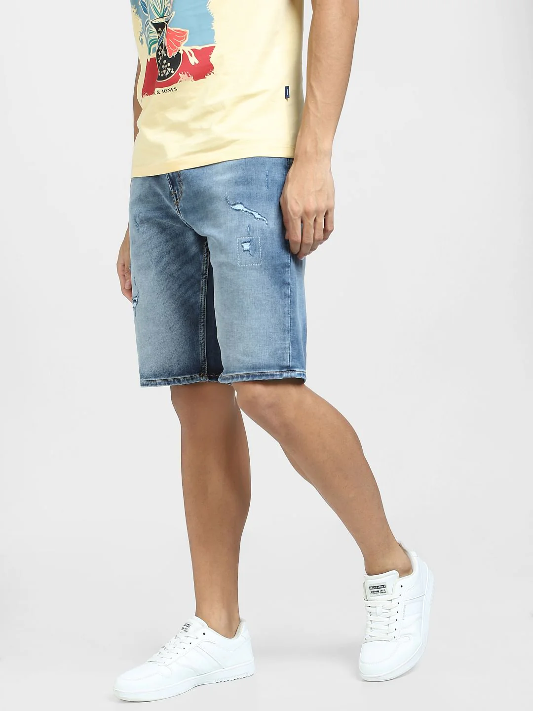Light Blue Mid Rise Distressed Denim Shorts - Image 3