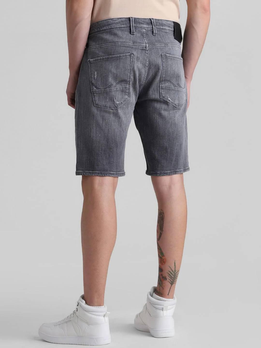 Grey Mid Rise Distressed Denim Shorts - Image 3