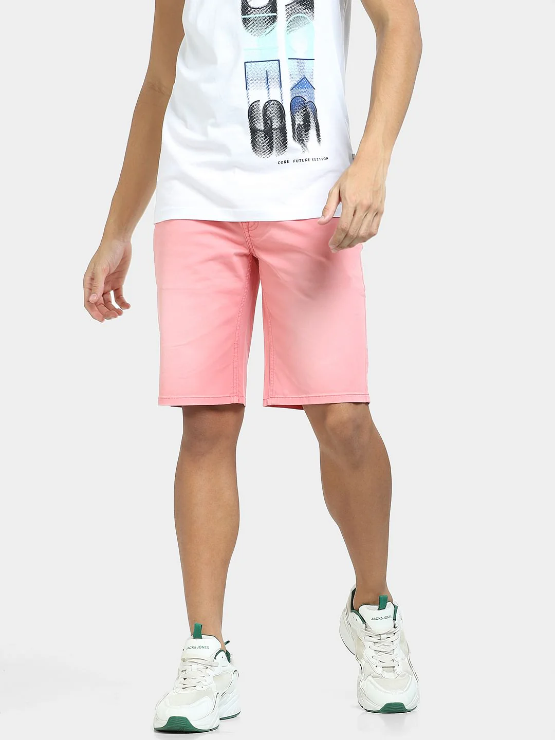 Pink Mid Rise Denim Shorts - Image 2