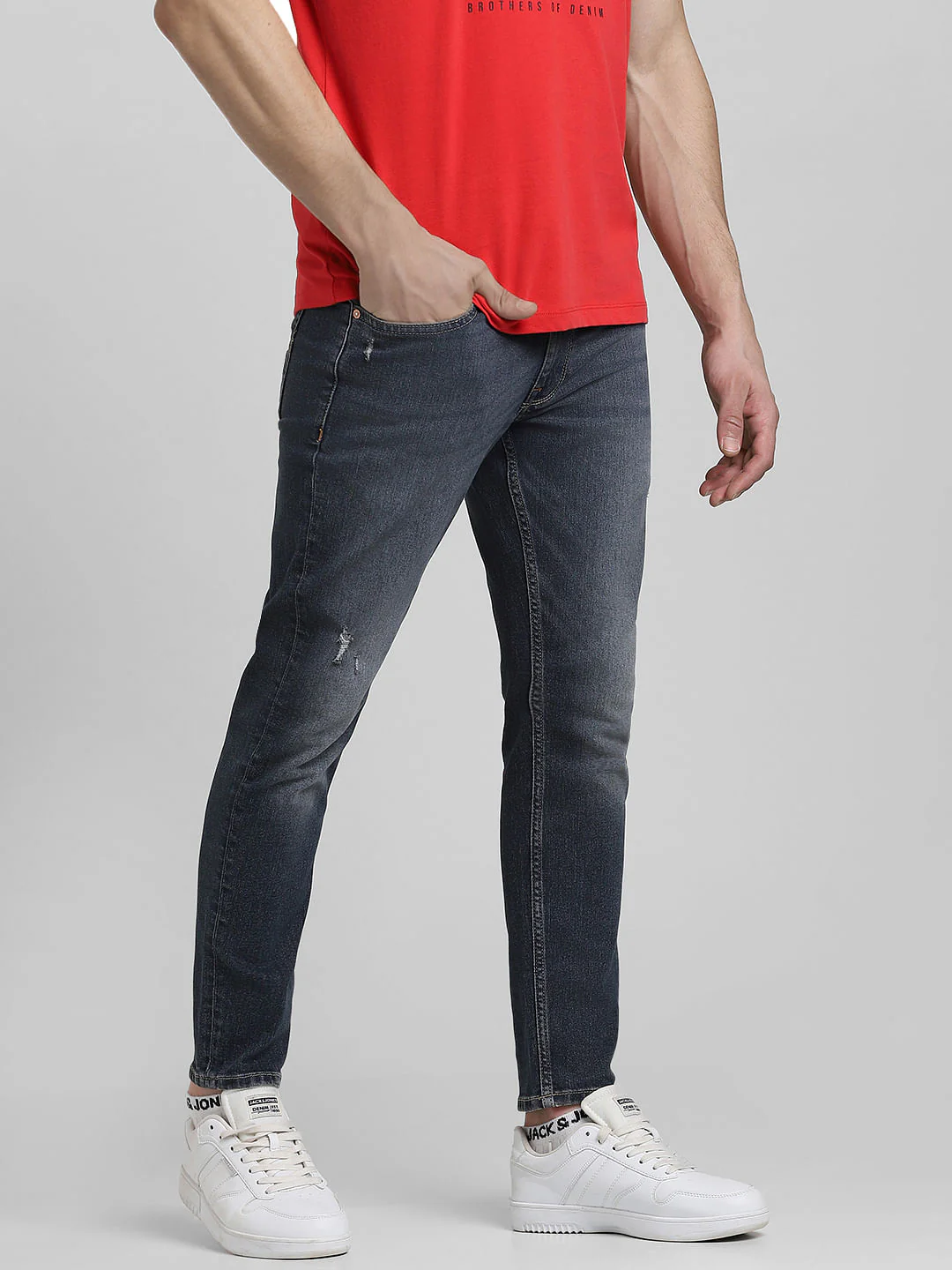 Dark Blue Mid Rise Distressed Glenn Slim Fit Jeans - Image 3