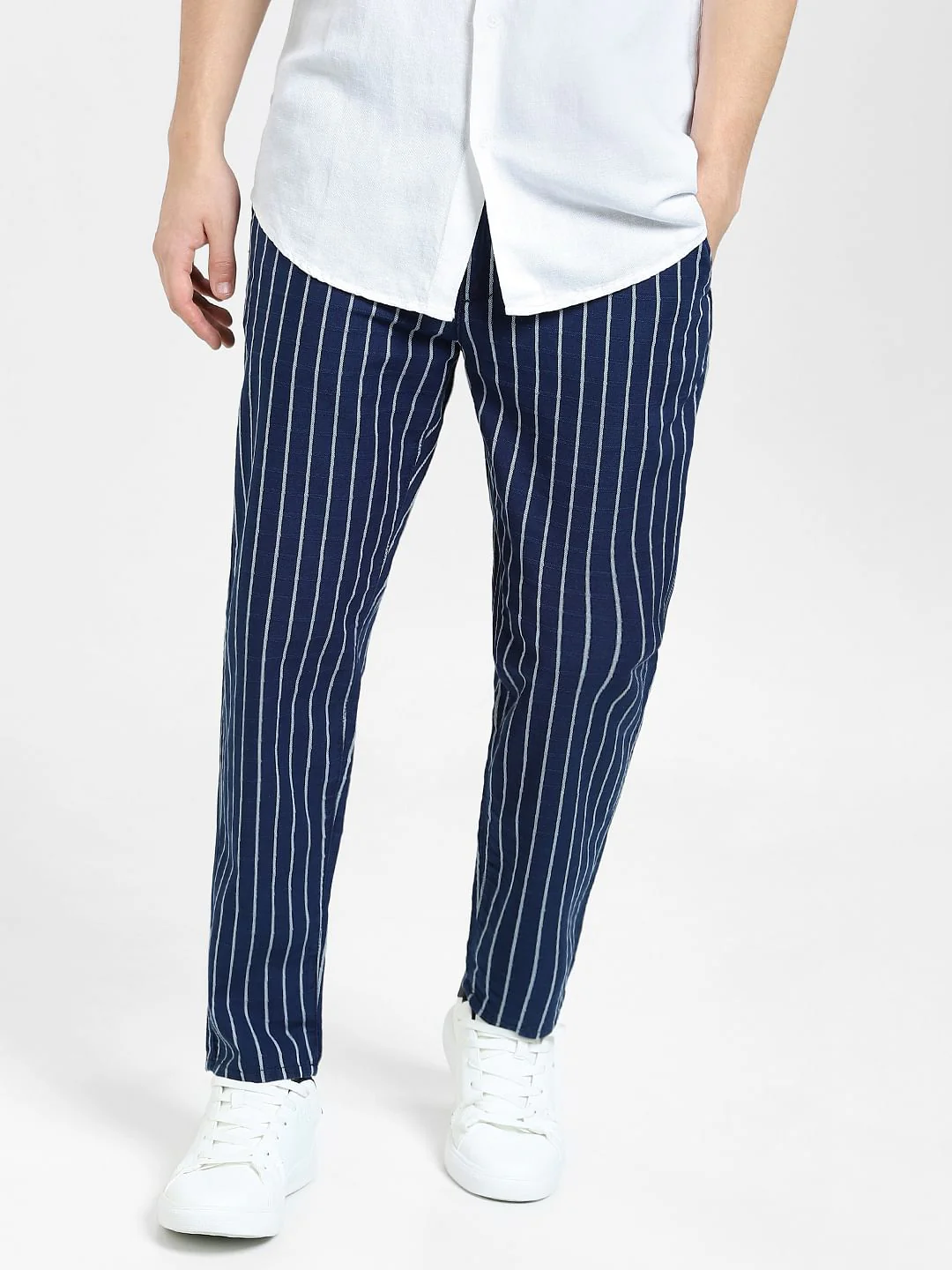 Navy Blue Mid Rise Striped Pants - Image 2