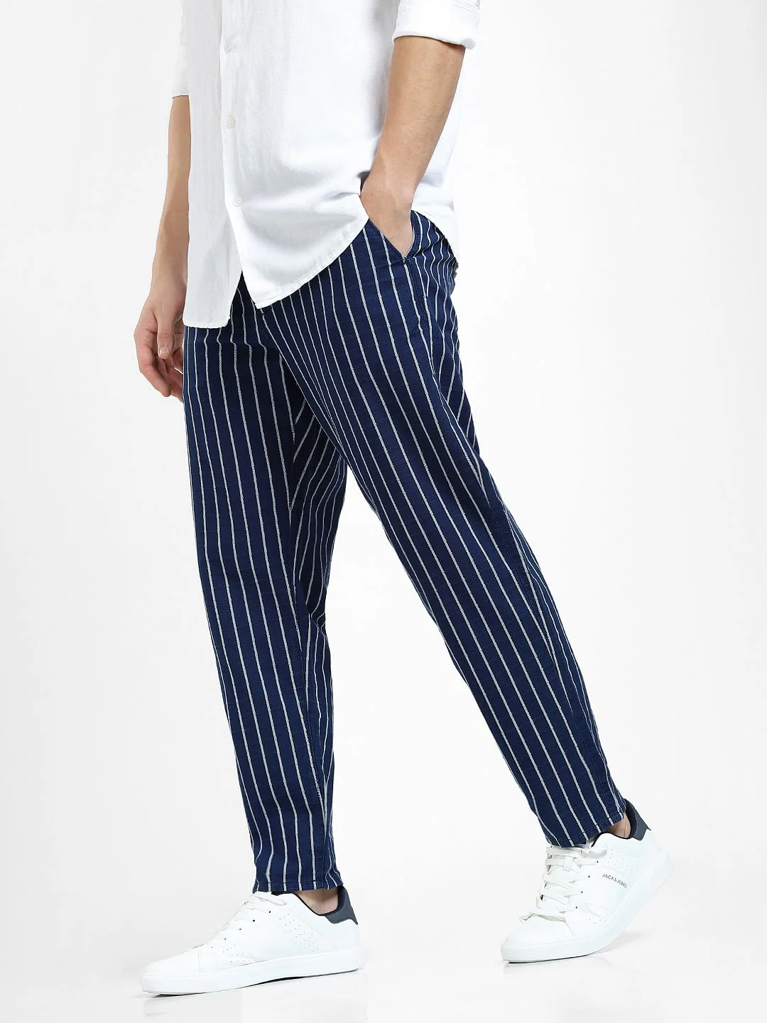 Navy Blue Mid Rise Striped Pants - Image 3