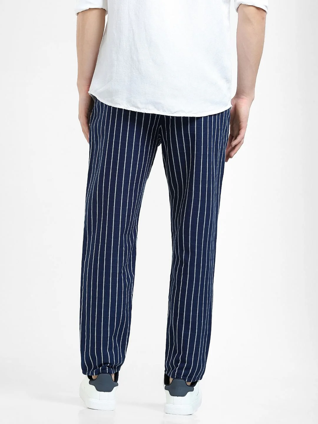 Navy Blue Mid Rise Striped Pants - Image 4
