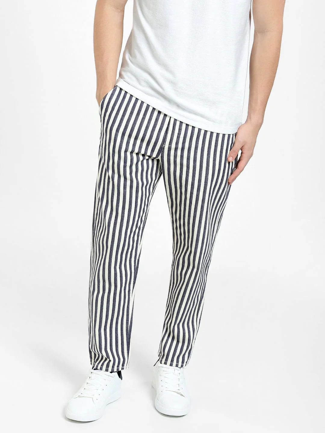 White Mid Rise Striped Pants - Image 2