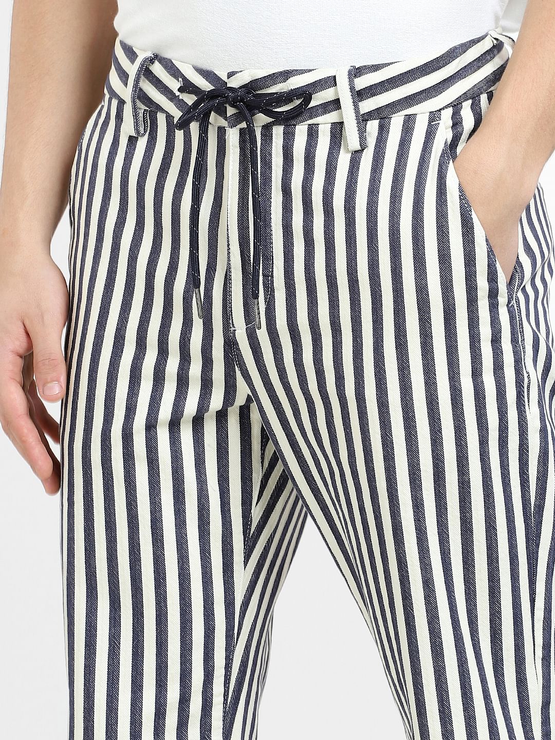 White Mid Rise Striped Pants - Image 5