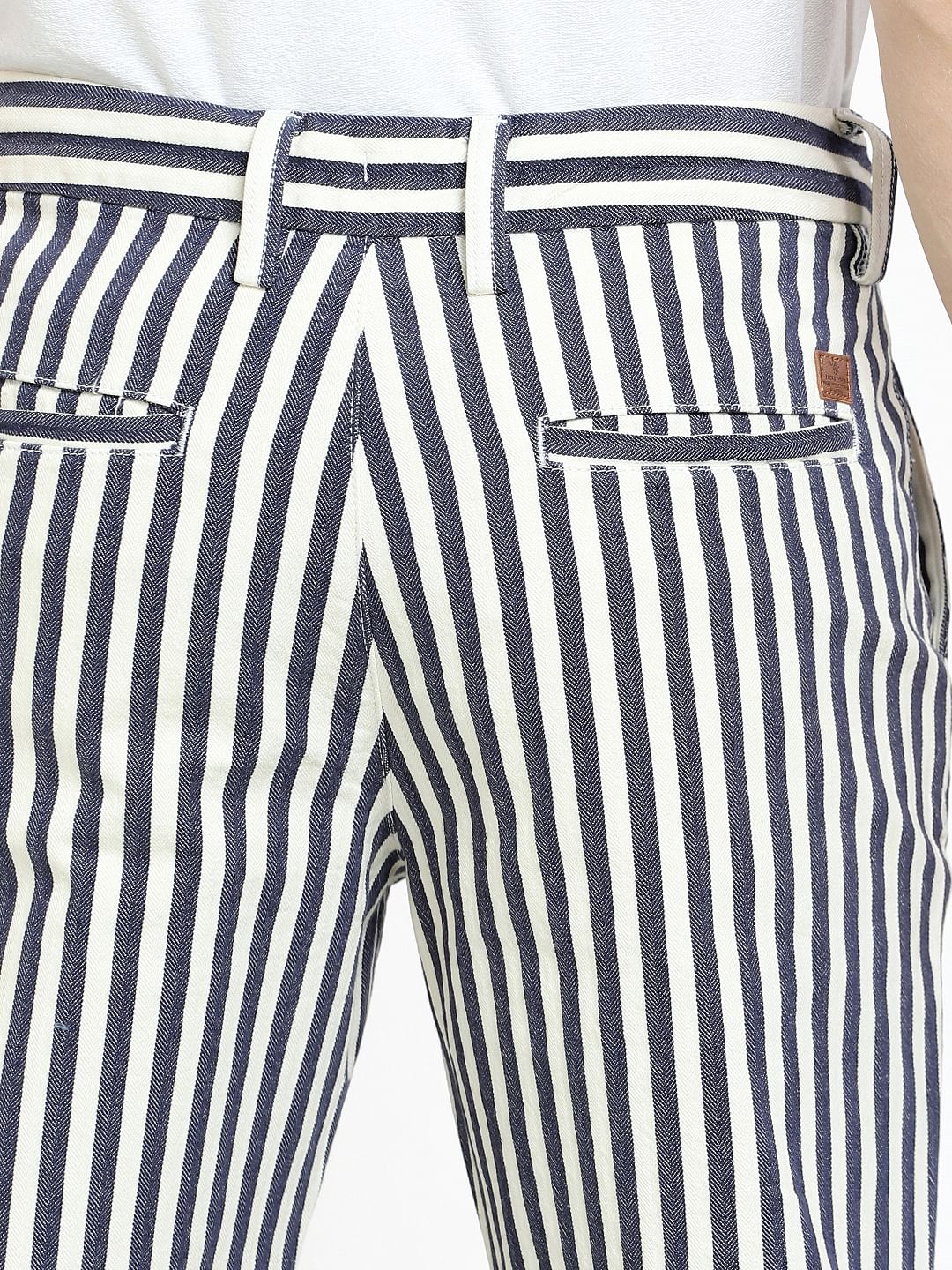 White Mid Rise Striped Pants - Image 6