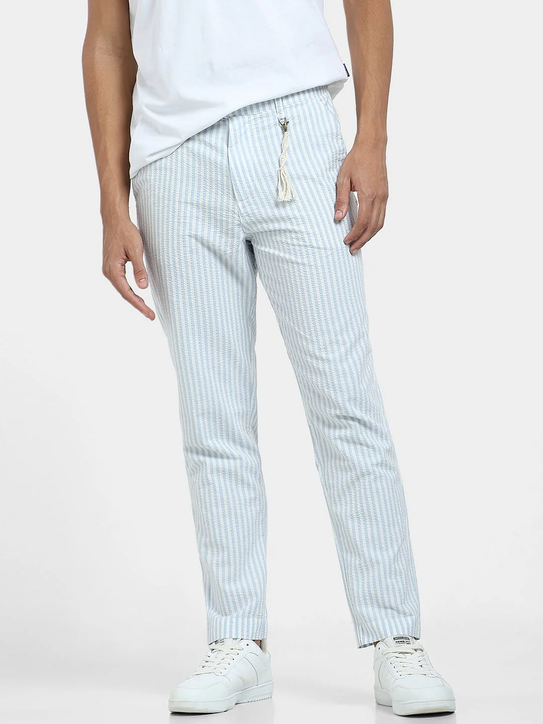 Blue Mid Rise Striped Pants - Image 2