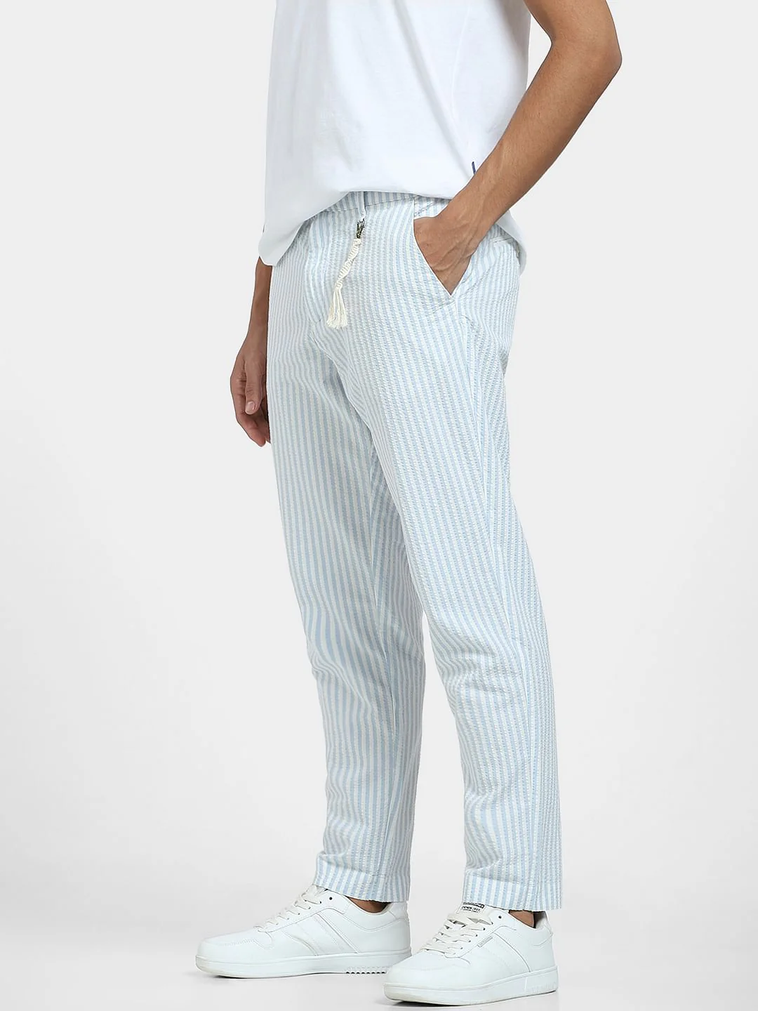 Blue Mid Rise Striped Pants - Image 3
