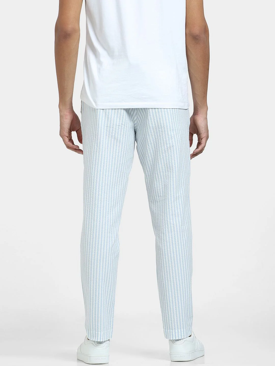 Blue Mid Rise Striped Pants - Image 4