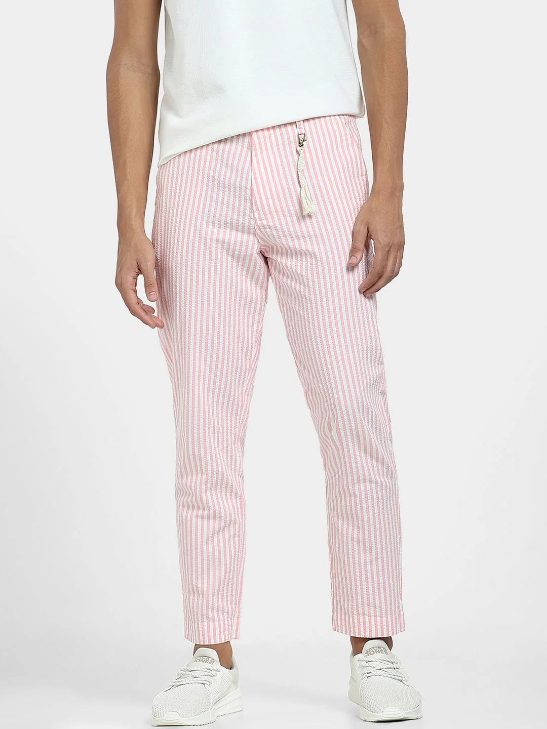 Pink Mid Rise Striped Pants - Image 2