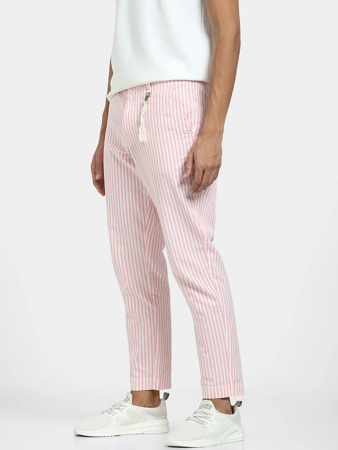 Pink Mid Rise Striped Pants - Image 3