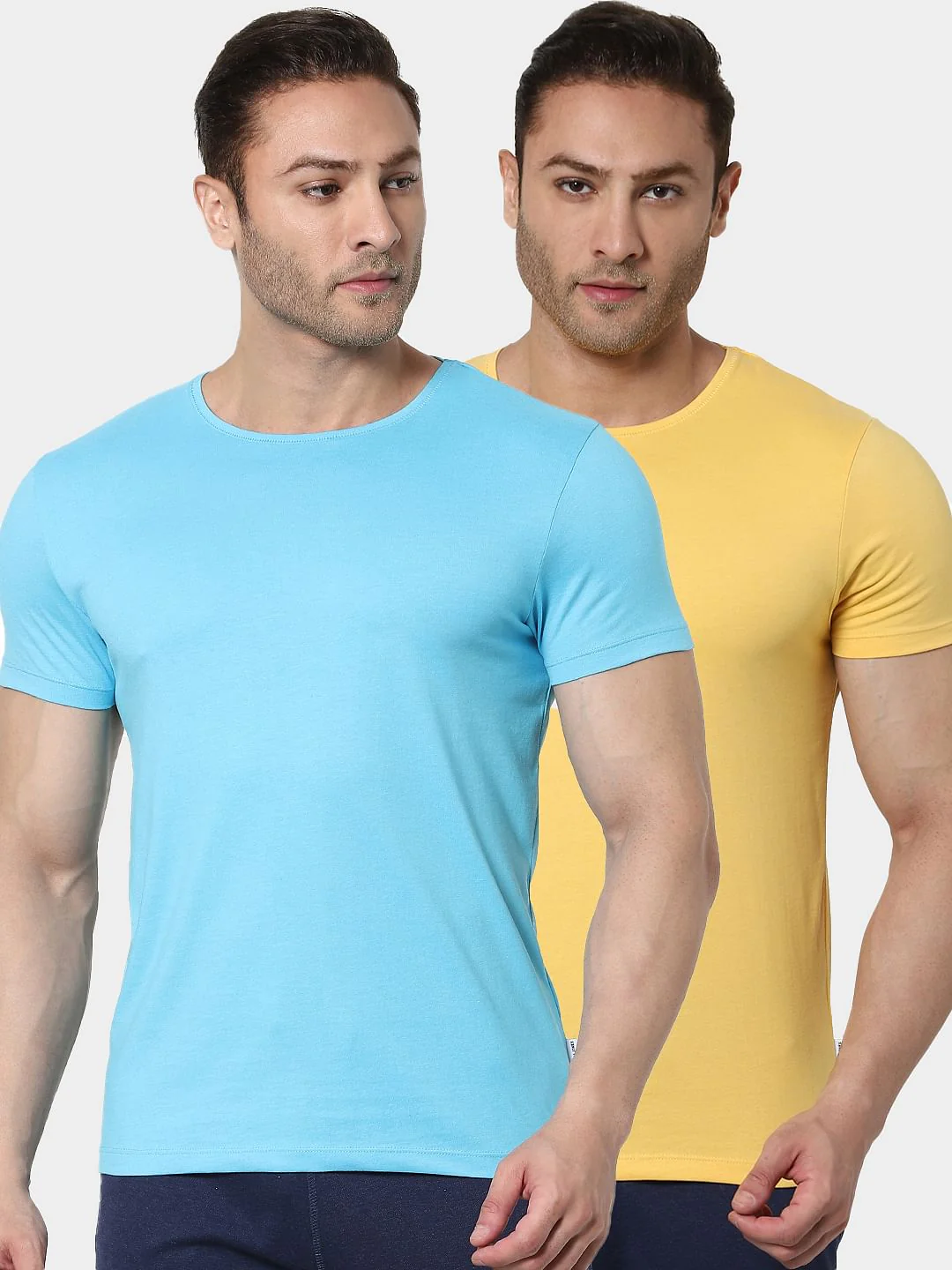 Blue & Yellow Crew Neck T-shirts - Pack of 2