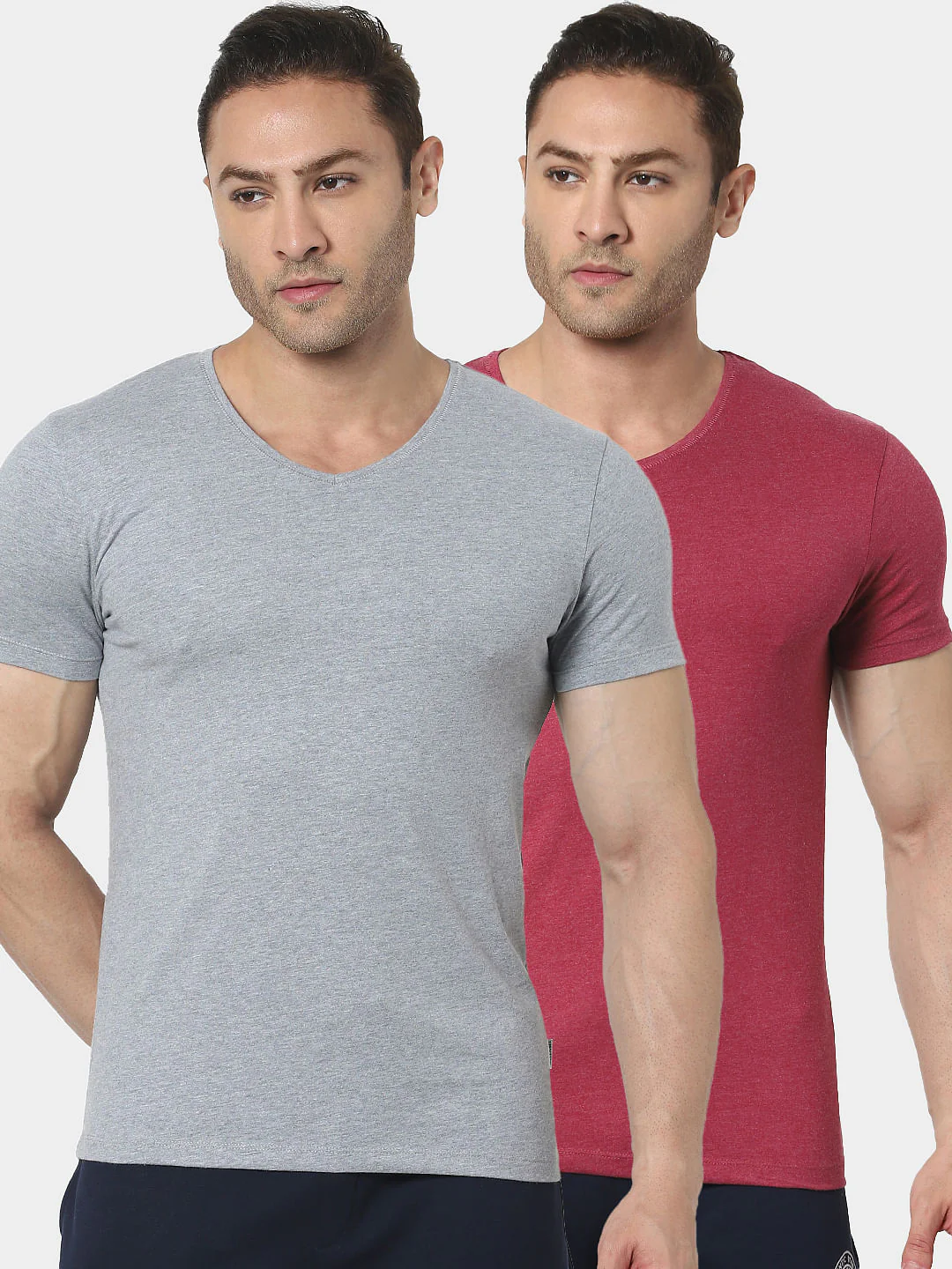 Red & Grey V Neck T-shirts - Pack of 2