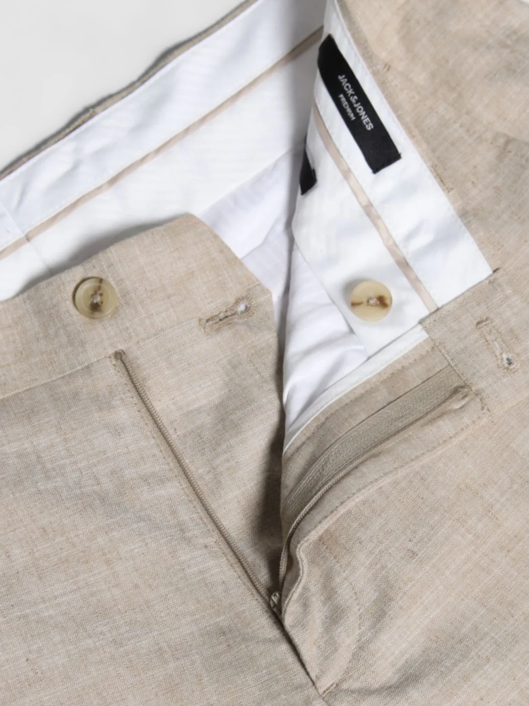 Beige Slim Fit Linen Trousers - Image 5