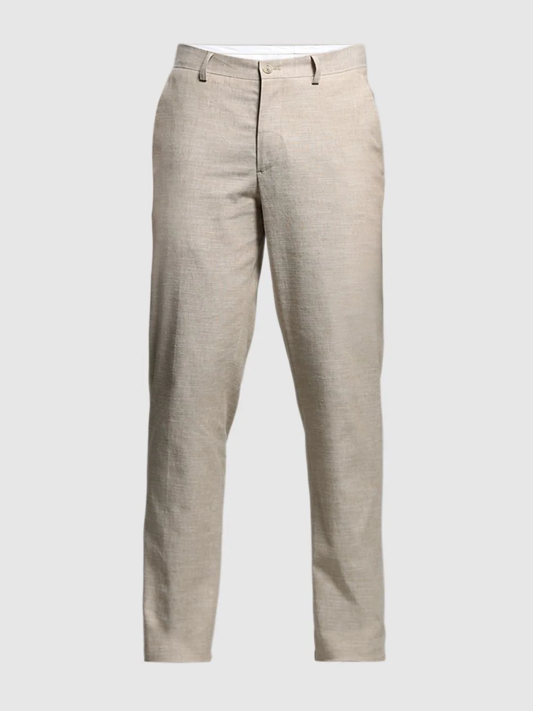 Beige Slim Fit Linen Trousers - Image 7