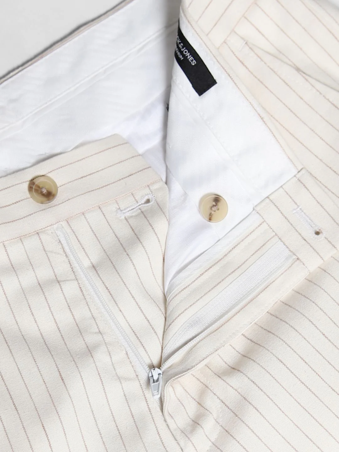 White Striped Slim Fit Linen Trousers - Image 5