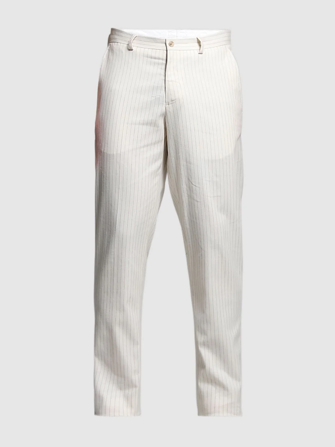 White Striped Slim Fit Linen Trousers - Image 7