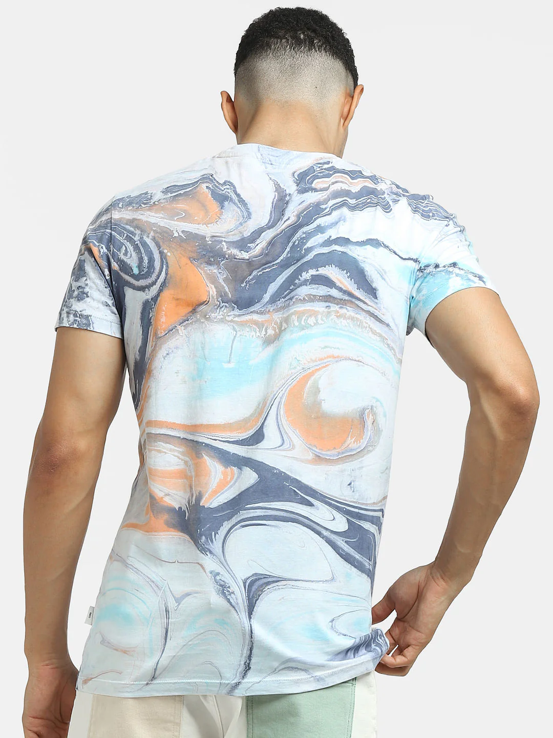 Blue Abstract Print Crew Neck T-Shirt - Image 4