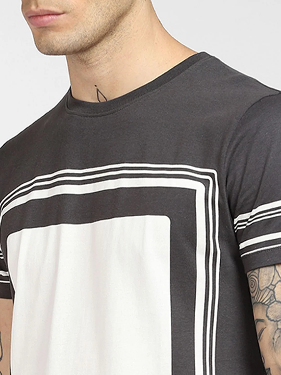 Grey Colourblocked Crew Neck T-shirt - Image 5